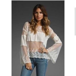 Free People Sheer Lace Bell Sleeve Top Boho
